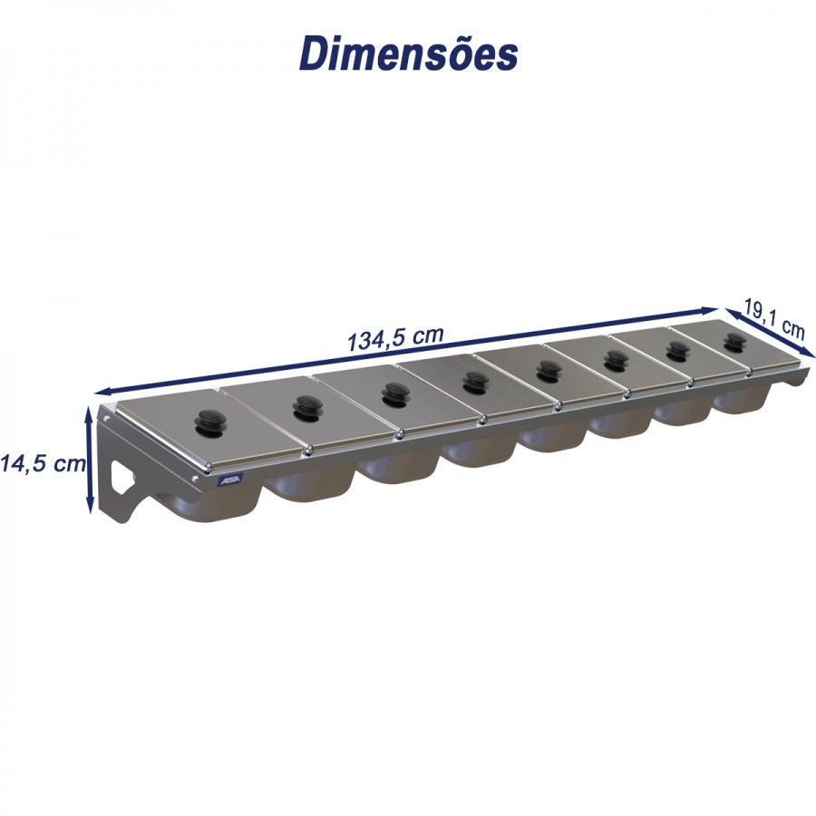 Condimentadora de Parede 8 Cubas Inox 1/6 100mm - Aisa